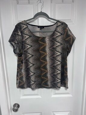 Notations Black and Gold Short Sleeve Scoop Neck Blouse Size XL